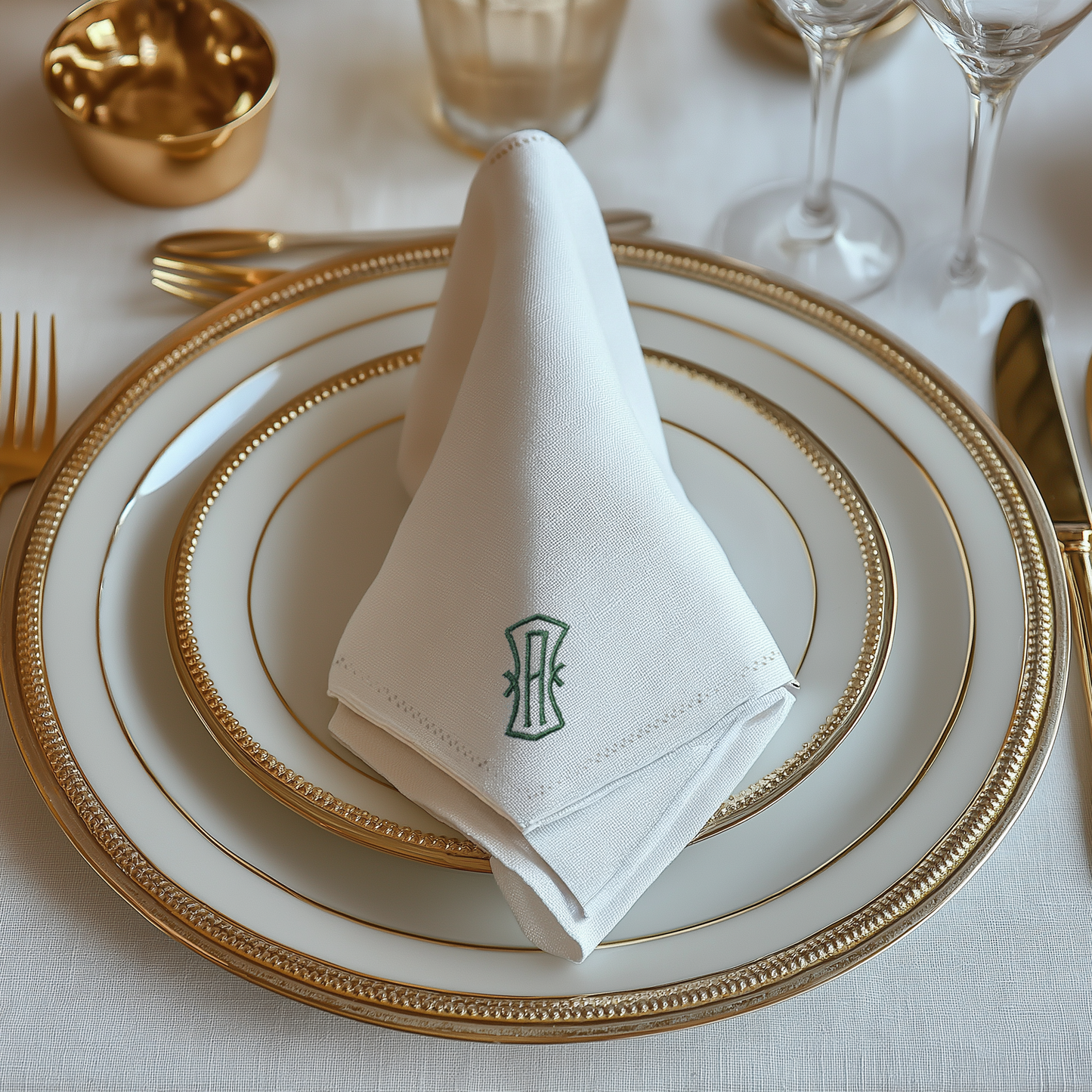 Custom Dinner Napkin - Set of 4 - Initial - Emblem